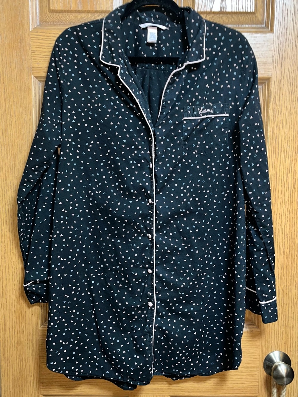 Victoria Secret Large button up oversized nightgown PJs Black pink hearts